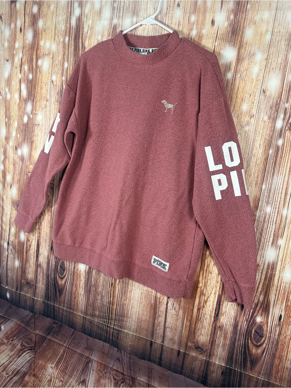 PINK Victoria's Secret  Stadium Mock Neck Pullover Sweater Dusty Rose Size Small - Picture 5 of 14